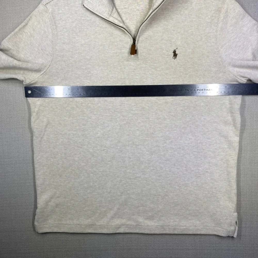 Polo Ralph Lauren Mens Large 1/4 Zip Cotton Ribbed Pullover Oatmeal Heather